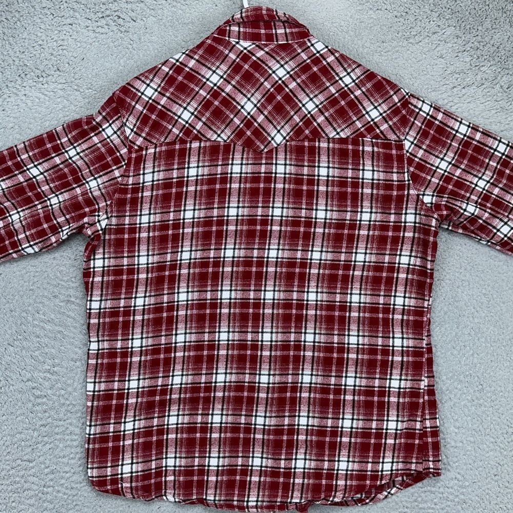 Wrangler Wrancher Button Up Shirt Mens Large Red Plaid Western Pearl Snap Pocket - Picture 3 of 10